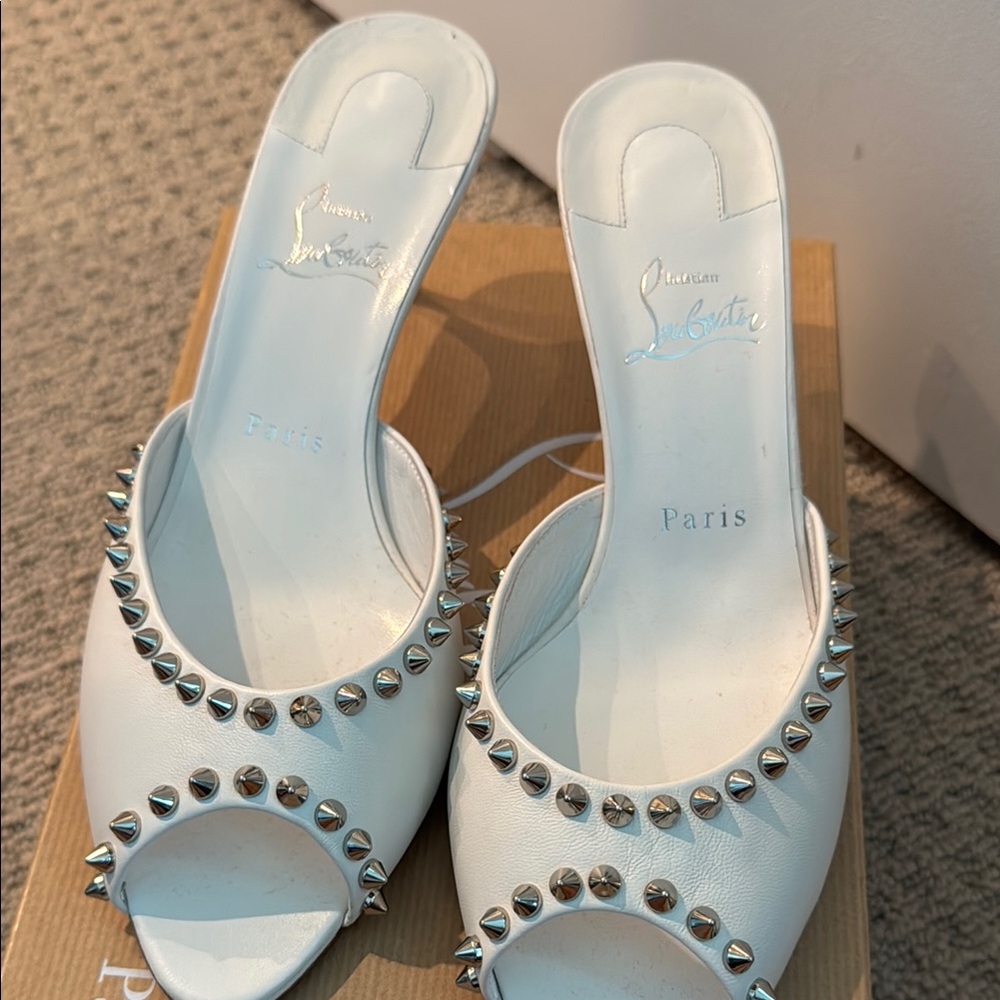 Christian Louboutin White High Heel Mules